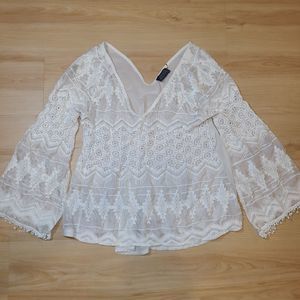 ASTR White Crochet Blouse Women Size Large